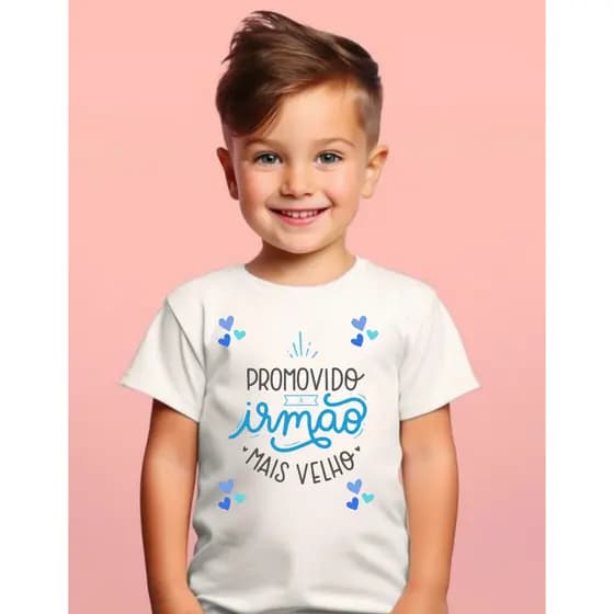 Camiseta Infantil “Promovido a Irmão Mais Velho” – Chegada do Novo Bebê