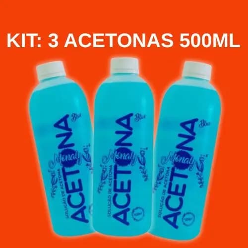 kit Acetona Removedor de Esmalte Para Manicure Monaly Blue 500ml 3un