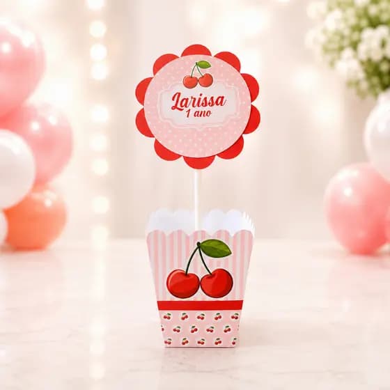 Centro de Mesa Personalizado Cereja - Cachepot Cerejinha - Lembrancinhas festa infantil/Aniversário