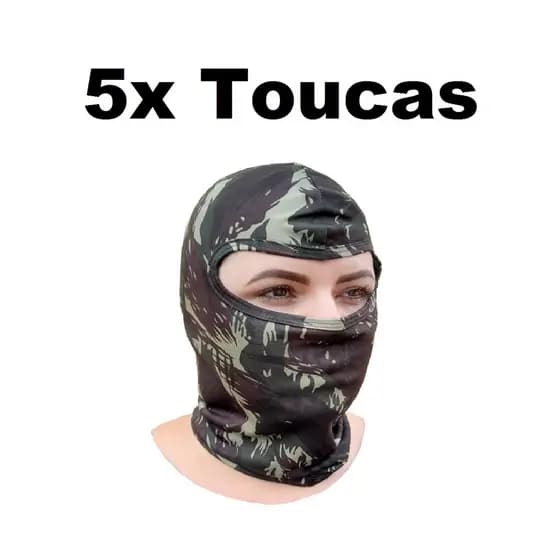 Kit 5 Touca Balaclava Ninja Mascara Camuflada / Airsoft Paintball / Verde / Moto Motoboy Motqueiro