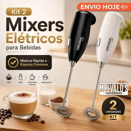 Kit 2 Unidades Misturador Mixer Elétrico para Bebidas Leite Café Clara Original