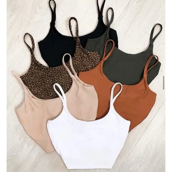 Cropped poliamida alça fina forro duplo básico liso sem bojo moda primeira verão tendência 2025 top feminino