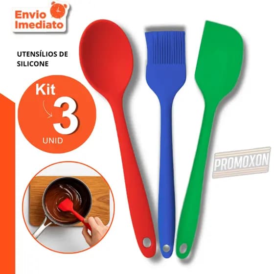 Kit Mini Utensílios de Silicone - Espátula Pão Duro Pincel e Colher Ideal Para sua Cozinha Resistente e Durável