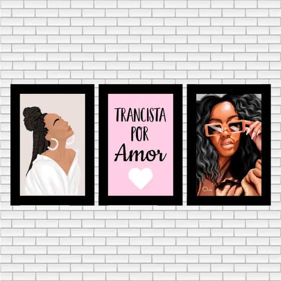 KIT DE QUADROS DECORATIVOS TEMA TRANCISTA ROSA