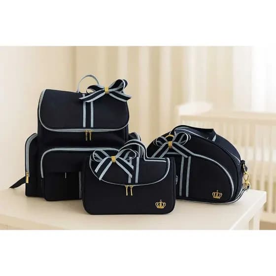 Kit Bolsa Bebe Maternidade Mochila Luxo Azul 3 bolsas Laço