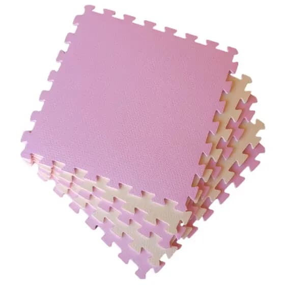 Kit 6 Tatame Tapete EVA Rosa Claro e Creme 50x50x1cm 10mm