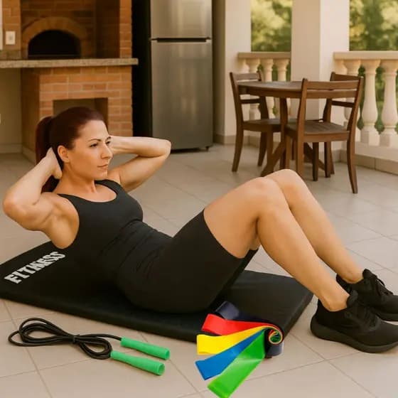 Kit Elástico Para Treino Colchonete Academia Corda de Pular Treino Funcioanal