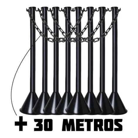 08 Organizador Filas Postinho Preto + 30 Mts Corrente Pq Pt