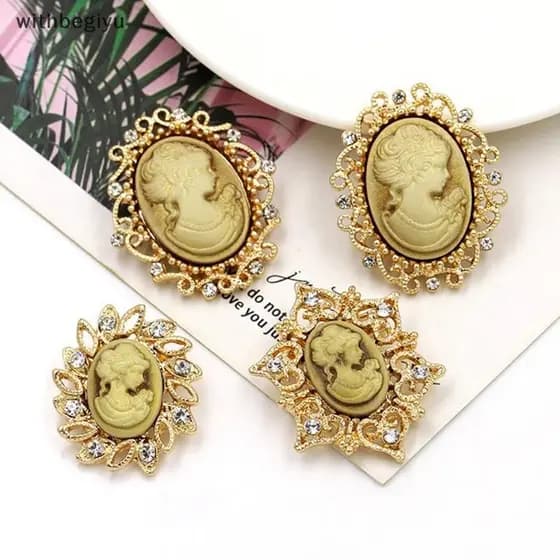 dfd 12 Peças De Broche De Camafeu De Resina E Strass Estilo Vintage Em Antigo