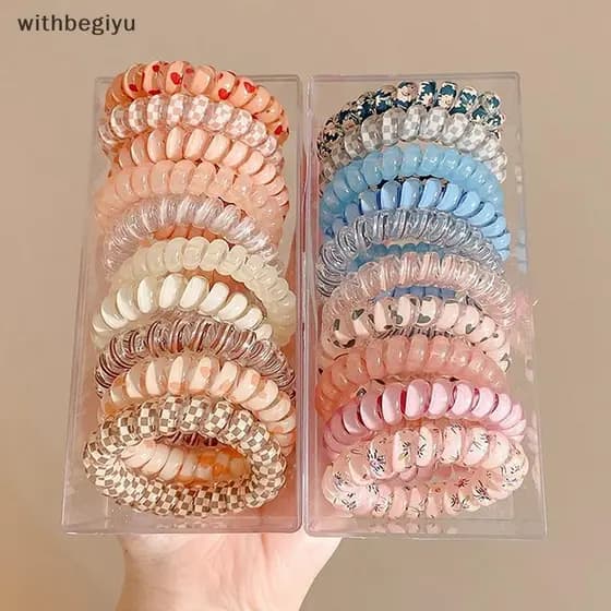 dfd 5 Peças Anel De Cabelo Colorido Fio De Telefone Meninas Molas Sem Rastros Faixas Elásticas Para Mulheres Laços Borra