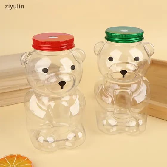 CVC 500ml Portátil Dos Desenhos Animados Urso Garrafas Transparentes Leite Chá Garrafa De Café Para Bolha Suco Milkshake