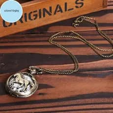 UloveBB Retro Bronze Oco Cavalo Poeta Relógio Nelace Movimento De Quartzo Não-Impermeável Para Homens Presentes De Ano N