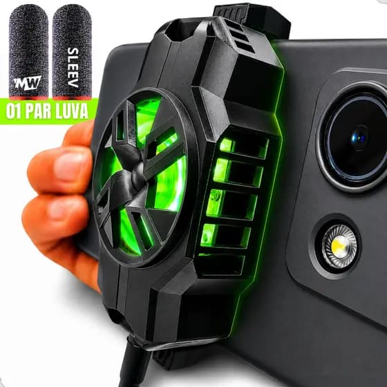 Cooler Resfriador Celular Gamer Placa Peltier RGB + Luvinha Dedo MW Anti-Suor Jogar free fire Pubg