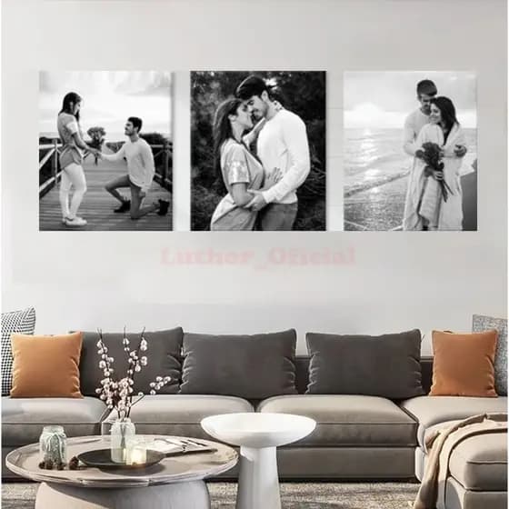 Quadro Decorativo Mosaico 3 Peças Personalizado Presente Casal, Aniversário, Casamento, Sala, Quarto