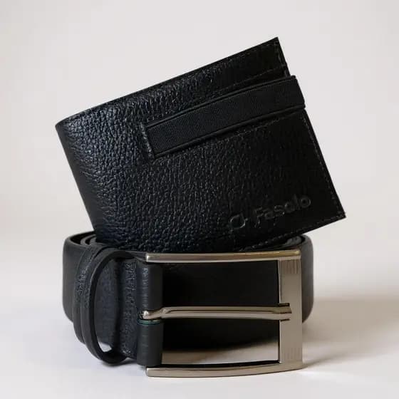 Kit Elegance e Sofisticação Masculino Fasolo Carteira E Cinto Em Couro