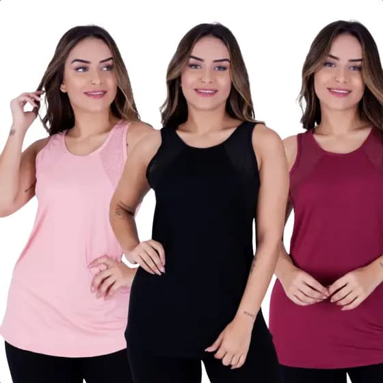 Kit 3 Regata Academia Feminina Blusa Fitness Tapa Bumbum Longa Tela Fitness Camiseta Malhar Moda