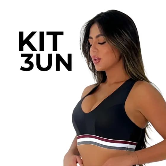 Kit 3 Top Feminino Academia Fitness Nadador Poliéster Sem Bojo Elástico Listrado