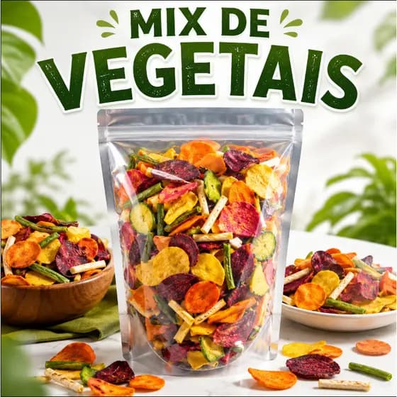 Mix de Vegetais Chips Selecionados Legumes Desidratados Crocante Aperitivo Natural Sem Conservantes