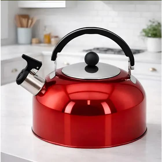 Chaleira Aço Inox 2 Litros com Apito Vermelha Preta para Fogão Cozinha Café e Chá