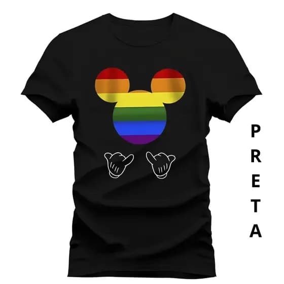 Camisa LGBT Mickey Unissex Mãozinha Colorida Camisetas Algodão Namorados Roupas Casual Blusas Modas