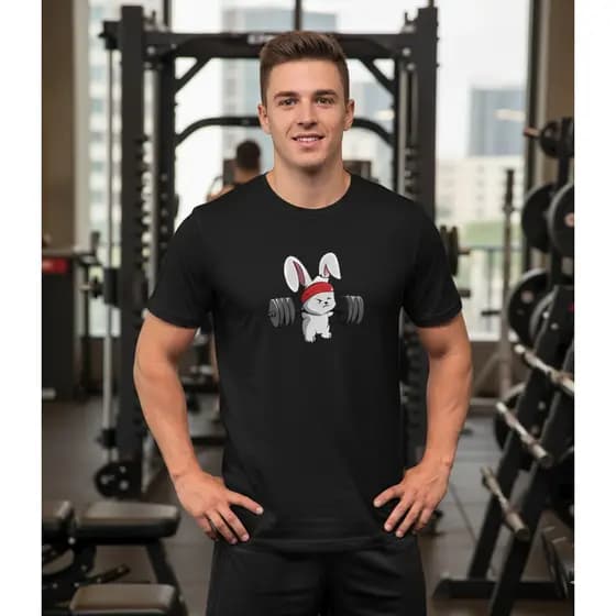 Camiseta Unissex Academia Coelho Estampada Treino Algodao Casual Confortavel Estilo Fitness Moderna