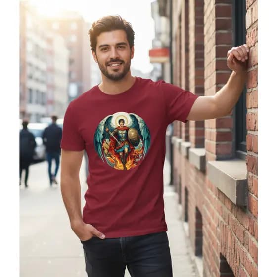 Camiseta Unissex Arcanjo Miguel Estampada Religiosa Fe Catolica Casual Confortavel Moda Urbana Chic