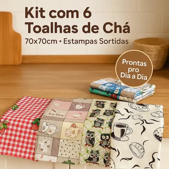 Kit 6 Toalhas De Chá Para Fogão e Microondas 70x70cm