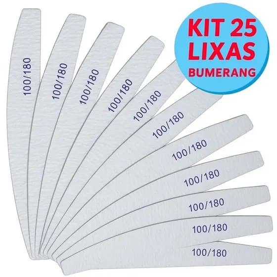Kit 25 Lixas BUMERANG Para Unhas Gel Porcelana Manicure LIXA UNHA LAVAVEL