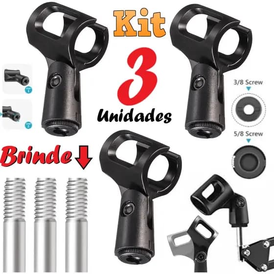Combo com 3 Unidades de Suporte Apoio Para Microfone Móvel Pedestal Tripé Rosca 3/8 5/8 Serve Vários Modelos