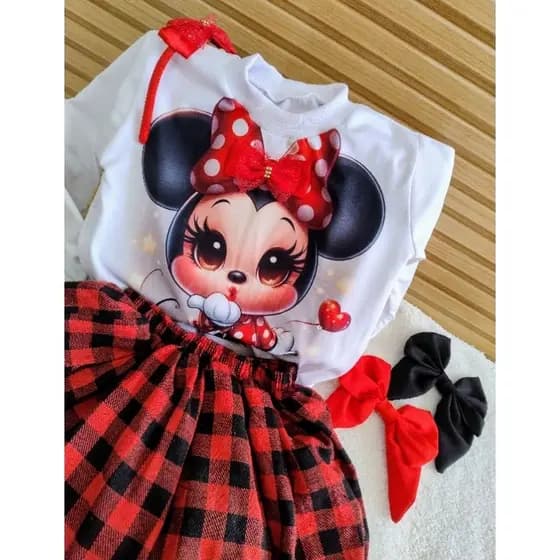 conjunto xadrez infantil Minnie, 03pc , outono, inverno e NATAL , look blogueirinha