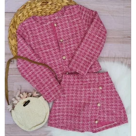 conjunto infantil menina , short saia + casaquinho , festa , casual , moda evangelica , blogueirinha