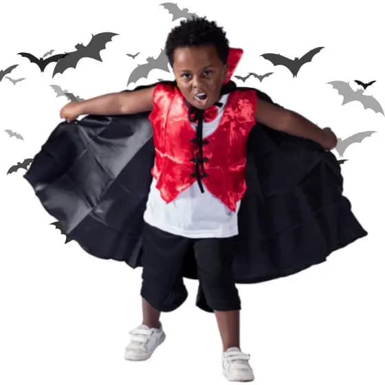 Fantasia Infantil Vampiro Halloween Com Dente E Capa