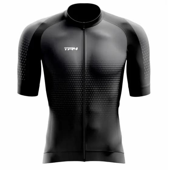 Camisa de Ciclismo Masculina Camiseta Manga Curta Zíper Total Preta Roupa Proteção UV Bike Pedal Mtb