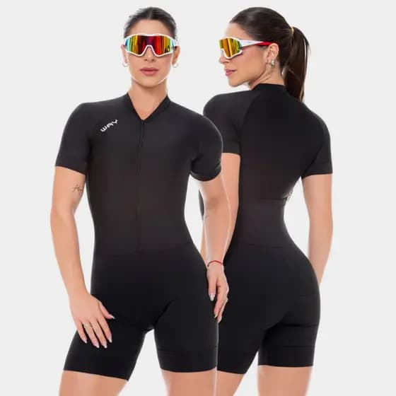 Macaquinho de Ciclismo Feminino Macacão Manga Curta Forro Gel Preto Manga Curta Roupa Bike Pedal Mtb