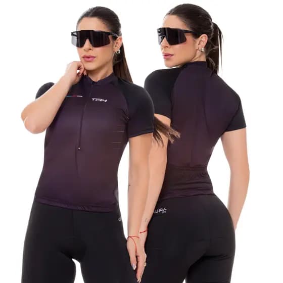 Camisa Camiseta de Ciclismo Feminina Manga Curta Com Bolsos Proteção UV50+ Roupa Bike Pedal Mtb