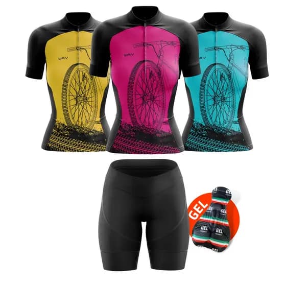 Kit de Ciclismo Feminino Camisa e Bermuda Acolchoada com Forro em Gel