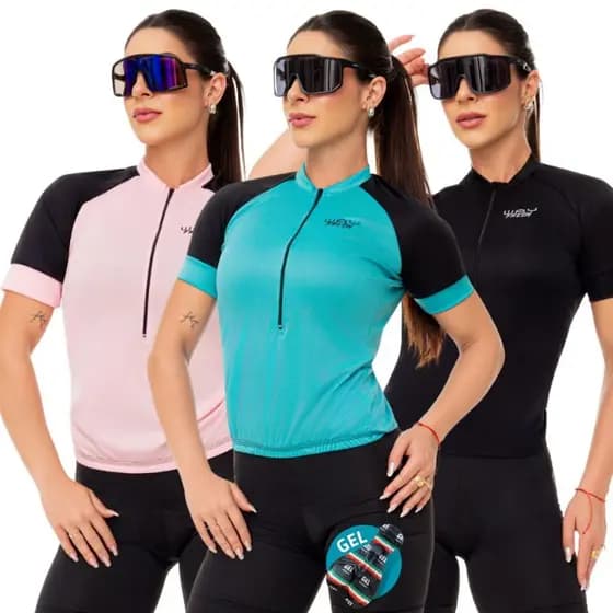 Conjunto de Ciclismo Feminino Camisa e Calça de Gel Básico Bike Tr4