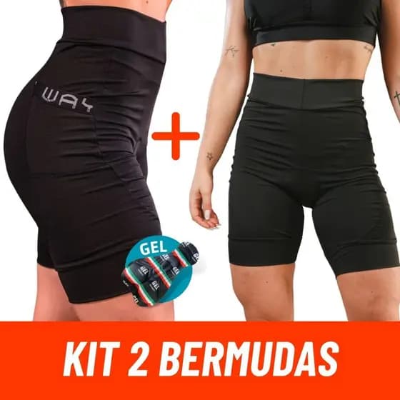 Kit Short Ciclismo Feminino Forro Gel Bermuda Preta de Bike Ciclismo Roupa Calça Bolsos Mulher Mtb