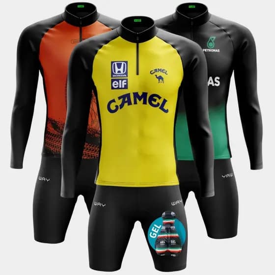 Conjunto Ciclismo Masculino Camisa Camiseta Manga Longa Bermuda Forro Acolchoado Gel