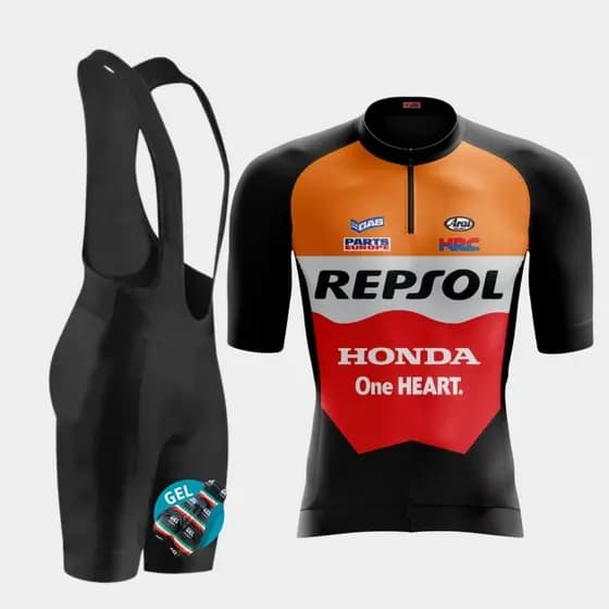 Conjunto de Ciclismo Masculino Bretelle E Camisa Gel Preto e Laranja Way
