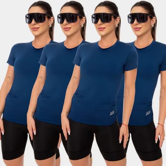 Kit 4 Camisa Camiseta Dry Fit Feminina Manga Curta Academia Treino Esporte Corrida Proteção Uv Azul Marinho