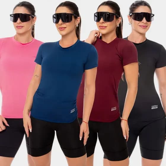 Kit 4 Camisa Camiseta Blusa Dry Fit Feminina Manga Curta Academia Treino Esporte Esportiva Corrida Exercício Proteção Uv
