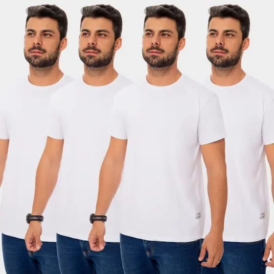 Kit 4 Camisa Camiseta Blusa Dry Fit Masculina Manga Curta Academia Treino Esporte Corrida Uv Branco
