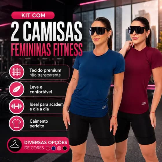 Kit 2 Camisa Camiseta Blusa Dry Fit Feminina Manga Curta Academia Treino Esporte Esportiva Corrida Proteção Uv Solar