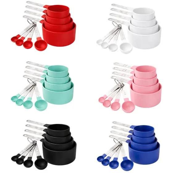 Kit 8pcs Medidores Cozinha Colheres Culinario Copo Dosador Aço Inox Plastico