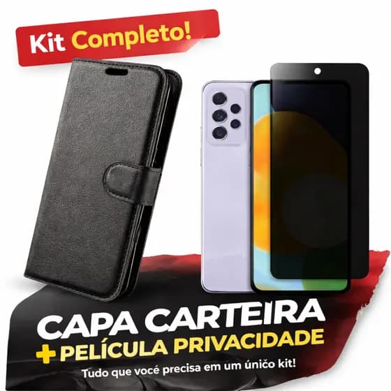 Kit Capa Carteira Para Redmi Note 10 4g + Película Privacidade Vidro Proteção Completa Anti Espião Premium