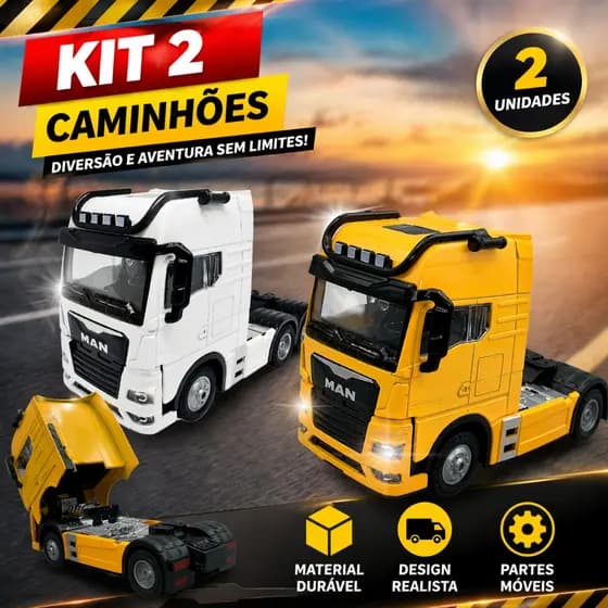 kit 2 caminhões Miniatura brinquedo man truck realista + cabine abre resistente infantil Presente Realista