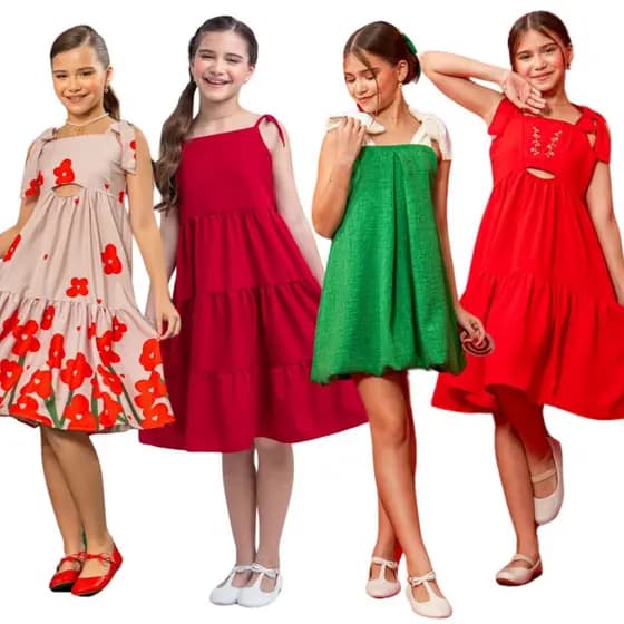 Vestido Infantil Juvenil Vermelho Verde Menina Festa Natal Rodado Babado
