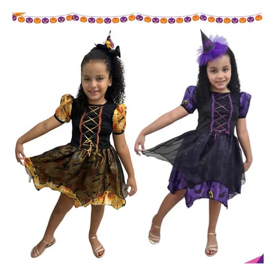 Fantasia Vestido Bruxinha Infantil Menina Festa Roupa Halloween Bruxa