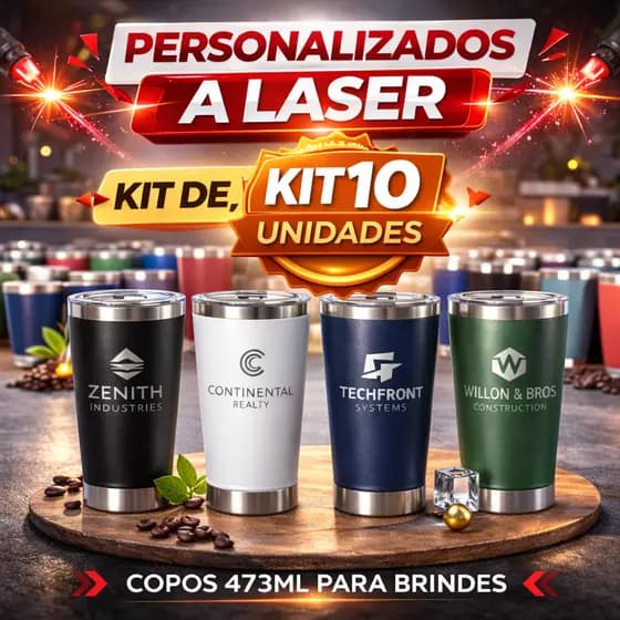 Kit 10 Copos Térmicos 473ml Personalizados – Gravação a Laser